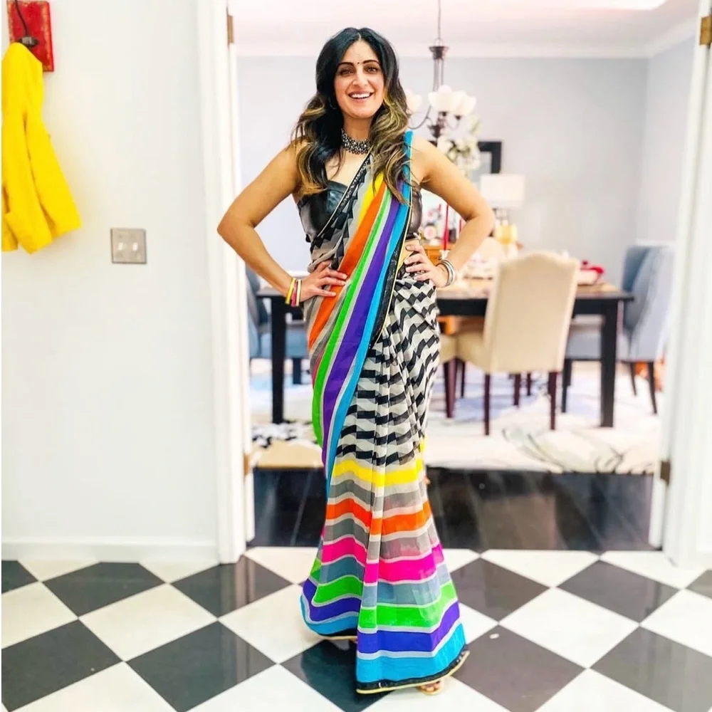 Vibrant Multicolor Striped Saree - Picture 9 of 9